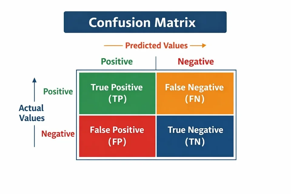 Confusion matrix showing true positives, false negatives, false positives, and true negatives