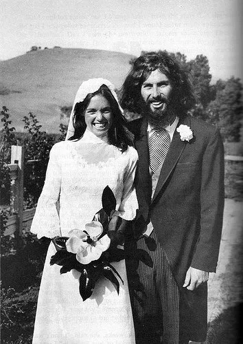 Wedding photo of Edie Sedgwick and Michael Post, 1971.