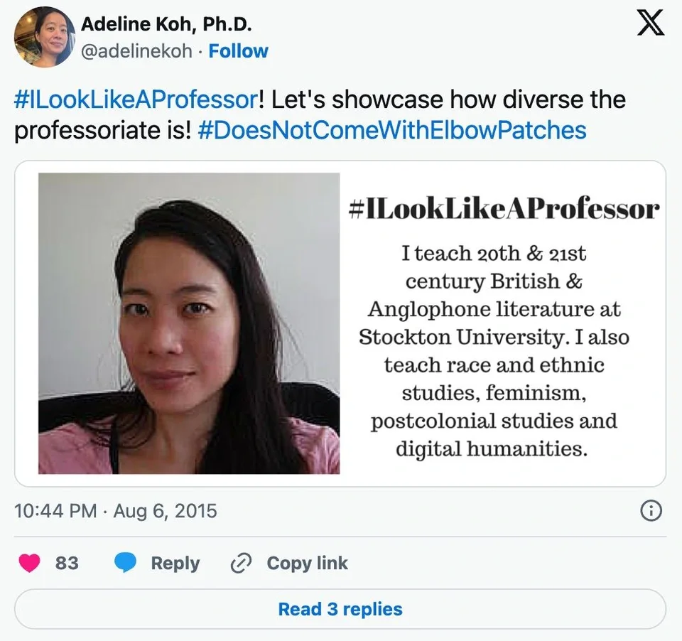 A social media post under the "I look like a professor" hashtag.