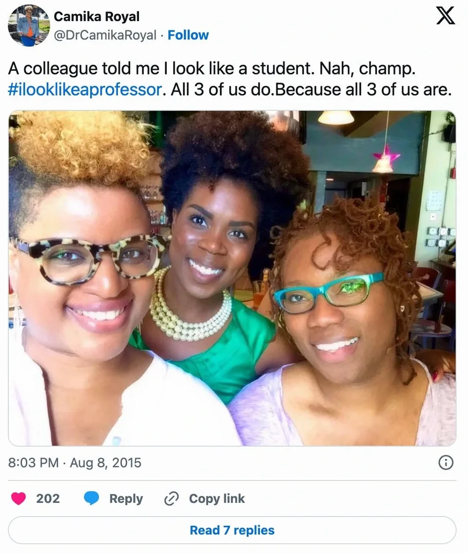 A social media post under the "I look like a professor" hashtag.