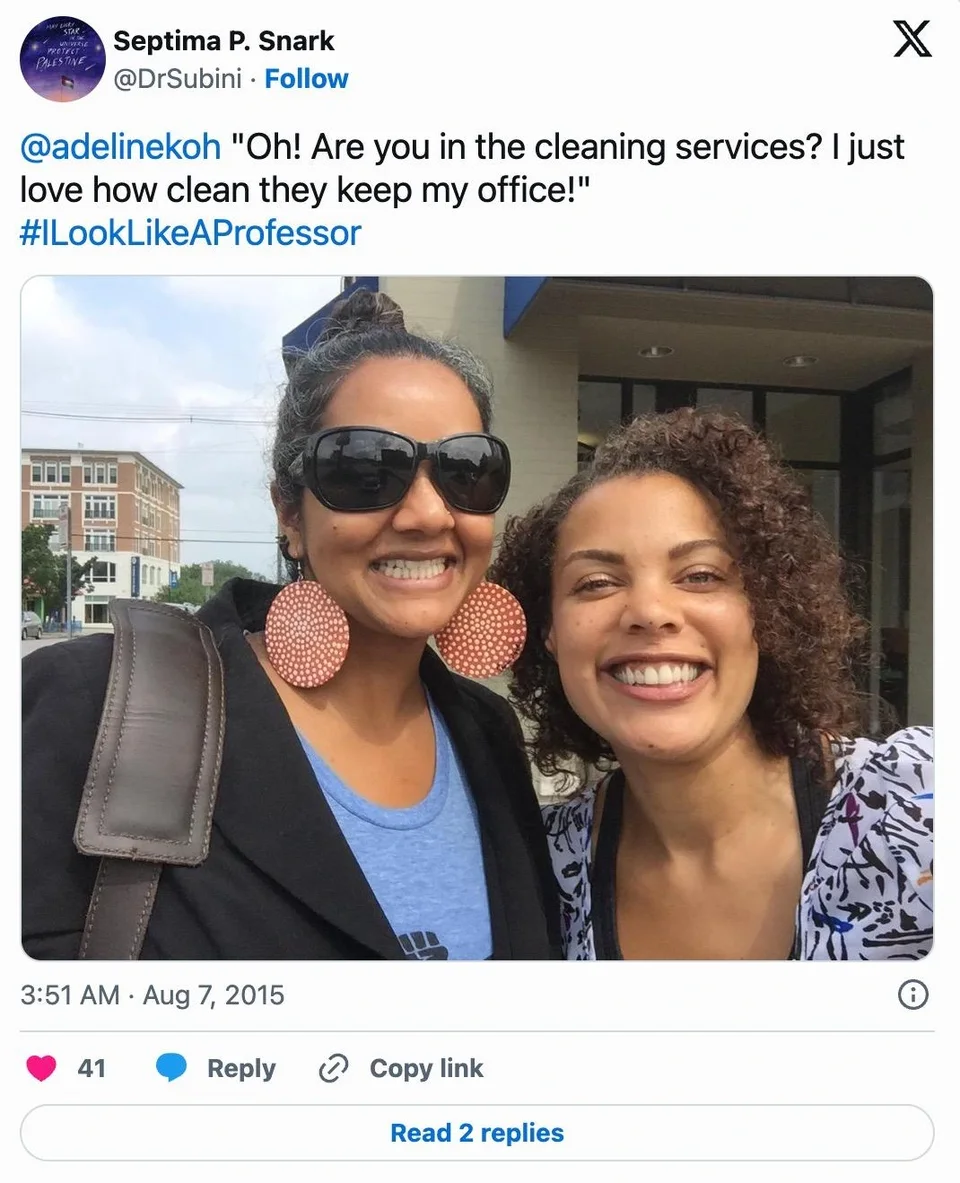A social media post under the "I look like a professor" hashtag.