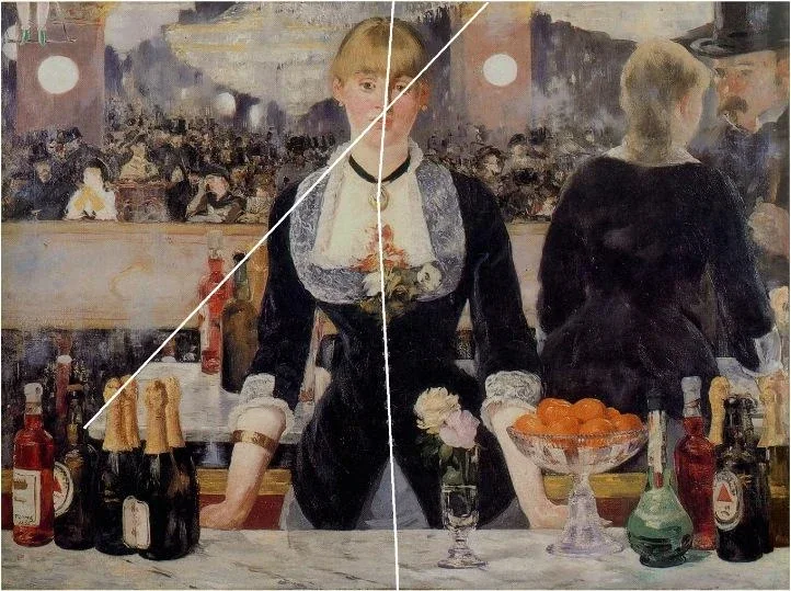 Fig. 13 Manet’s A Bar at the Folies-Bergère with the orthogonals drawn by de Duve