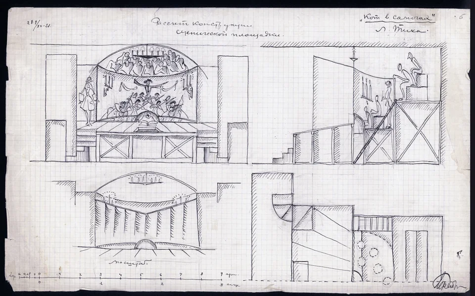 Fig. 6 Eisenstein, stage design forPuss in Boots, watercolor on paper, 1921
