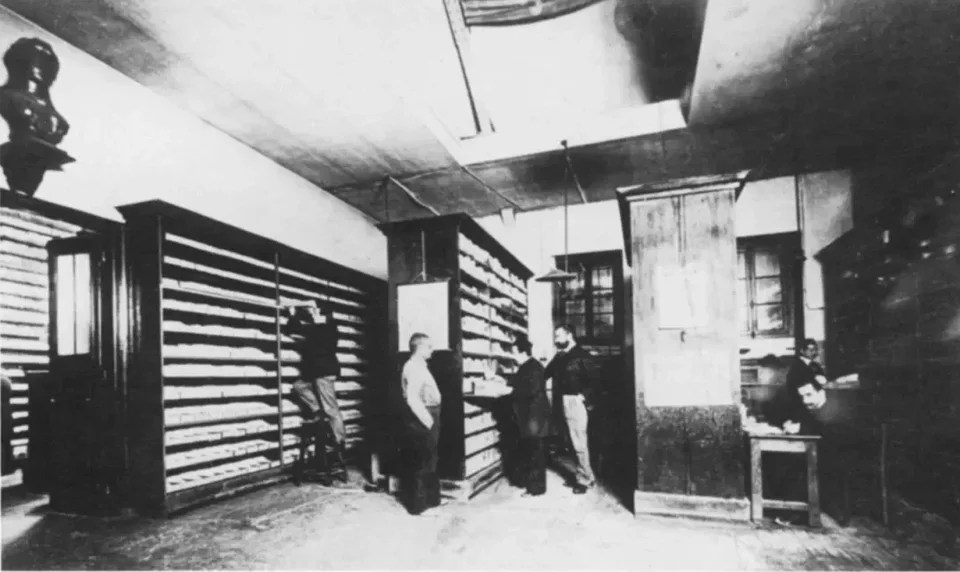 From the archives of Alphonse Bertillon's Identification Service, shown at the 1893 World's Columbian Exposition in Chicago. The filing cabinet archive system of the Paris Prefecture of Police.