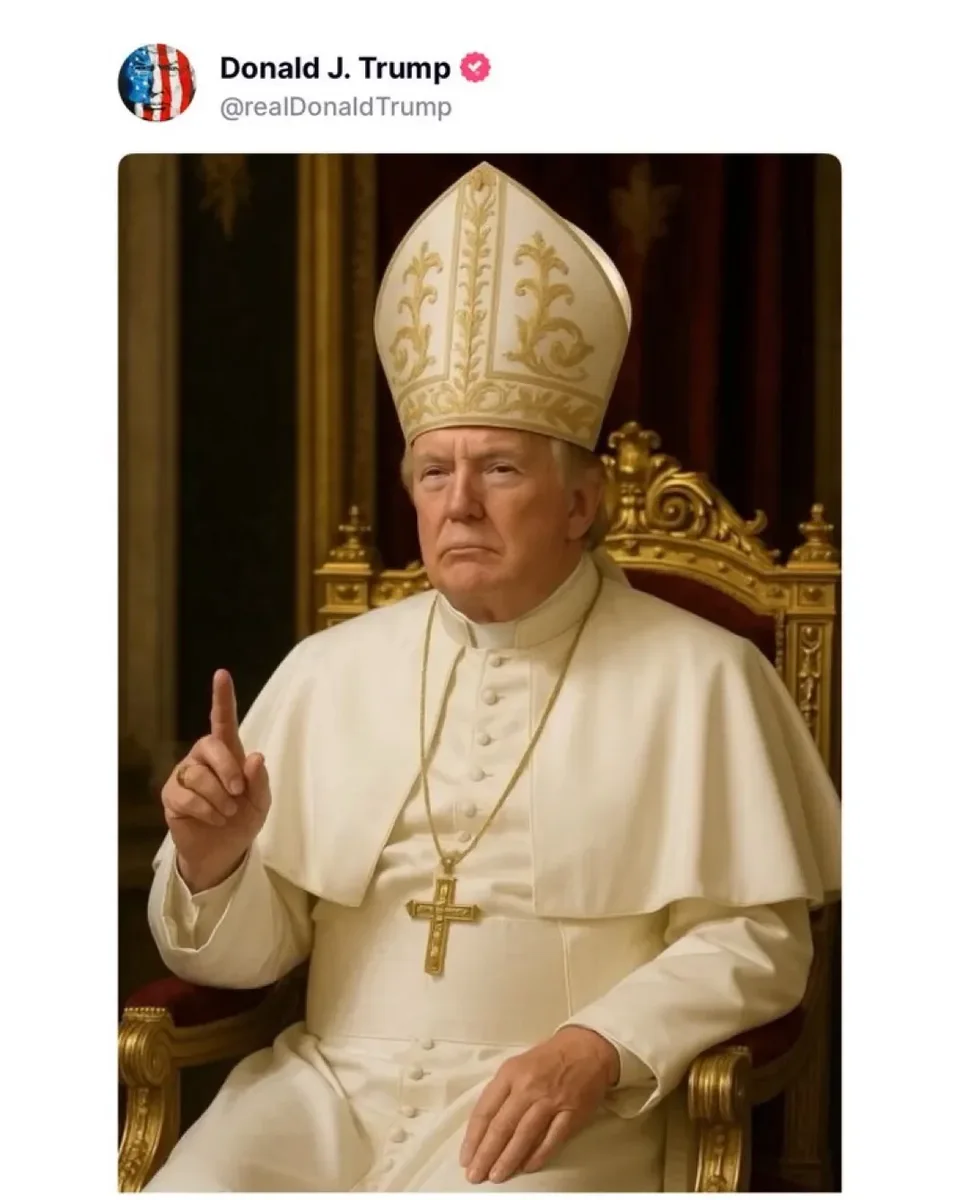 Just days before the conclave to elect Pope Francis's successor was set to begin, Trump posted an AI-generated image of himself as pope, drawing condemnation from the Roman Catholic community. Trump, who had joked a few days earlier that he'd "like to be pope," later posted the digitally altered image on his own social platform, showing him in white robes and a papal miter with his index finger raised. The White House then reposted it on its official X account.