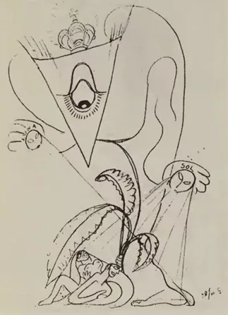 Eisenstein’s sketch for Die Walküre, fusing Masonic and alchemical symbols