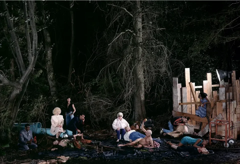 Jeff Wall,The Vampires' Picnic, 1991, transparency in lightbox, 90 ⅛ × 131 ⅞ inches (229 × 335 cm)
