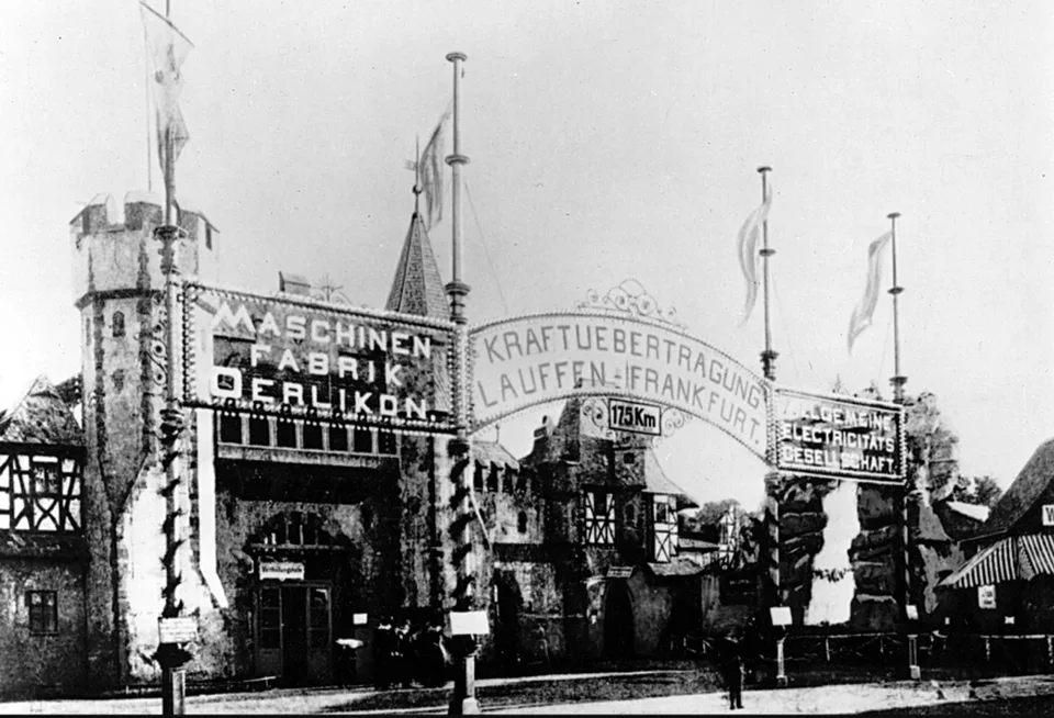 Entrance to the "International Electrotechnical Exhibition" in Frankfurt