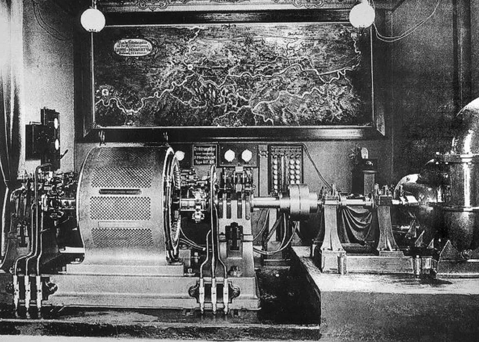 The electrical circuit display board at the Frankfurt Electrotechnical Exhibition
