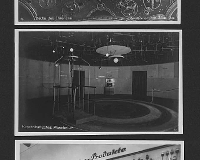 Postcard of an "electric model of the planetary orbits of the solar system" collected by Warburg (reverse)